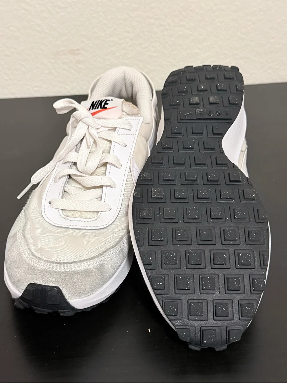 Nike Waffle Debut women’s White Sneakers with Orange Swoosh